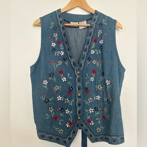 Embroidered Floral Denim Vest